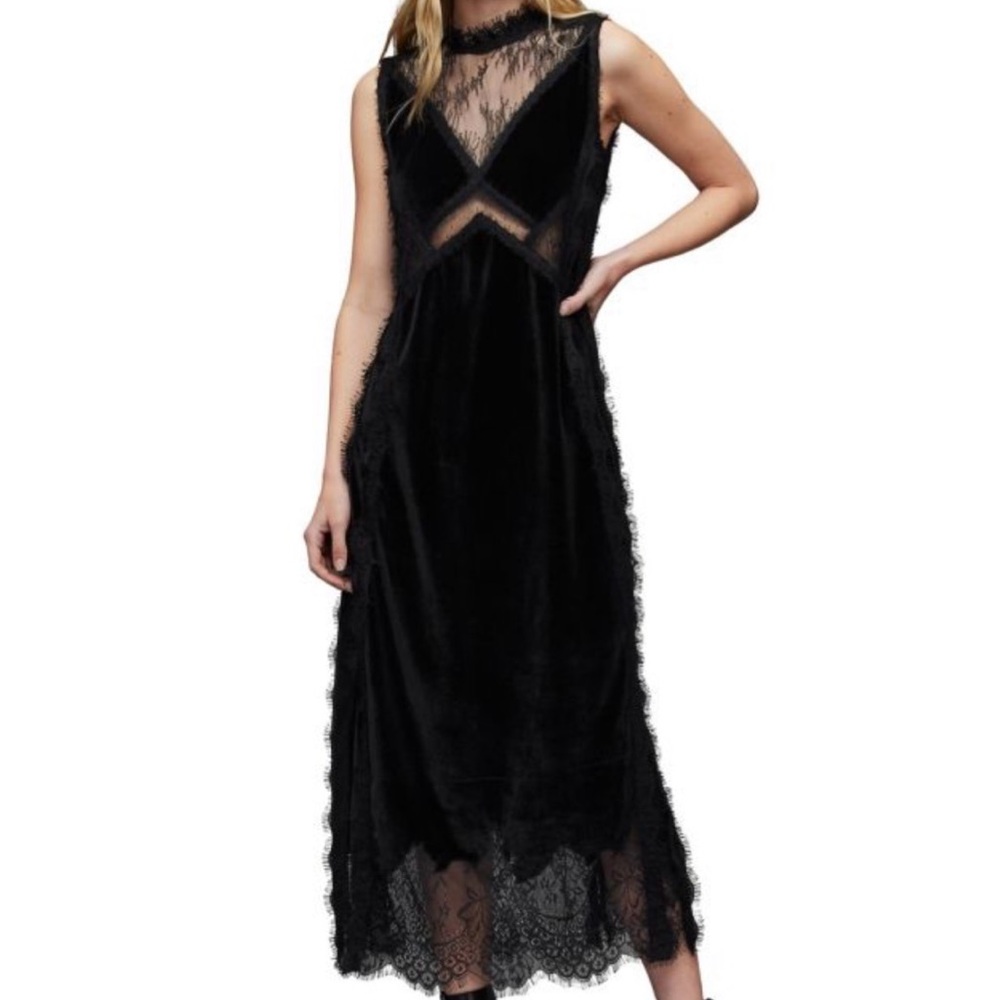 All Saints NWT 4 S Mila velvet lace maxi dress sleeveless flattering luxury - Picture 2 of 9